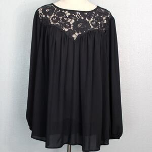 JustFab Black Blouse with Floral Lace Detail Size 1X NWT